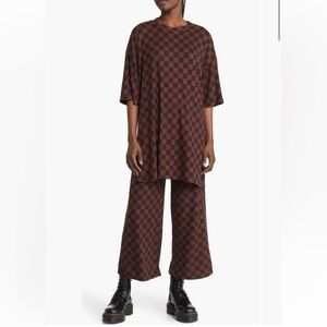 Dressed in Lala Lex Ribbed Playsuit Set - Black & Mocha Checkerboard XL